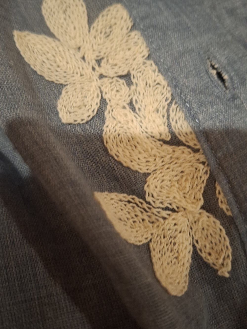 Blue Appliqued Floral Button-Front Mini Dress - Picture 5 of 16